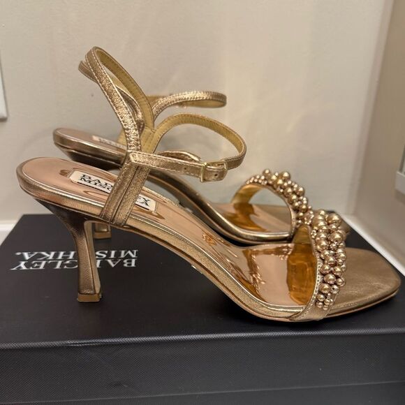 Badgley Mischka Caitlyn Pearly Ankle-Strap Sandals, Bronze, Size 7.5, $235 - Picture 4 of 7